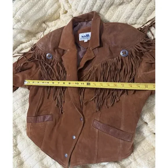 Women’s Vintage 80’s Fringe Leather Jacket Brown Western Express Size Large - Picture 10 of 16